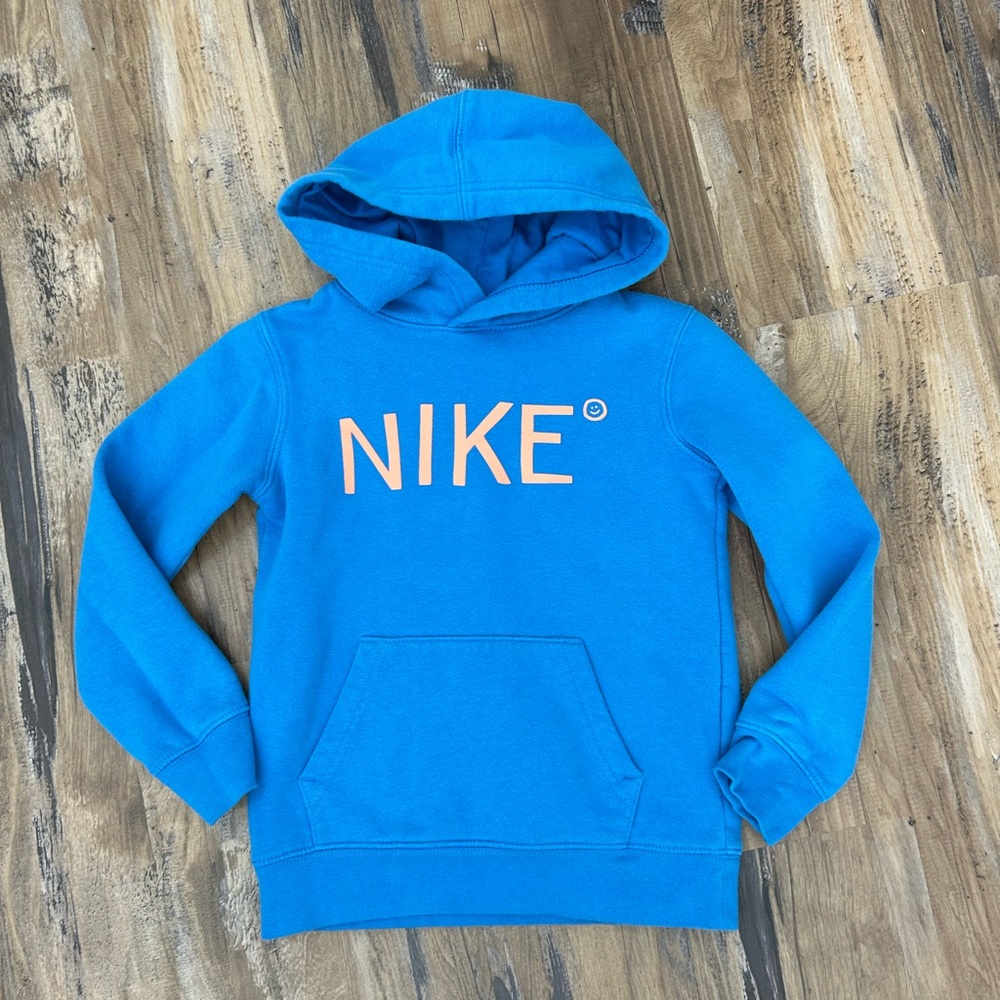 Nike Bright Blue Kids Hoodie with Orange NIKE Logo